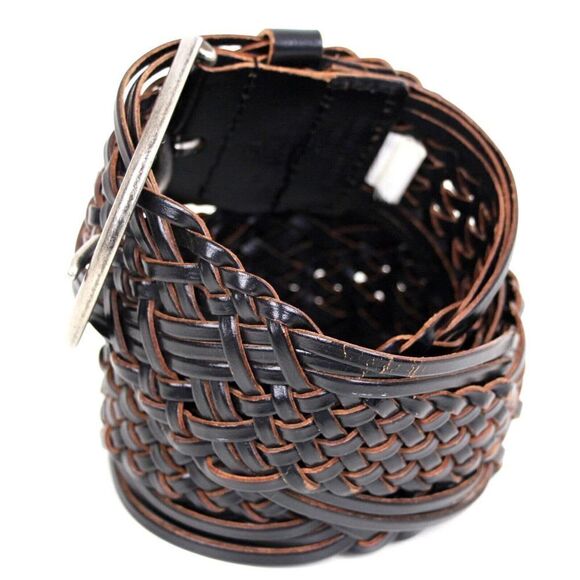 BRAIDED WOVEN BROWN BONDED LEATHER 2"Wd CORSET DRESS CASUAL WOMEN'S BELT S (B60 - Picture 3 of 12